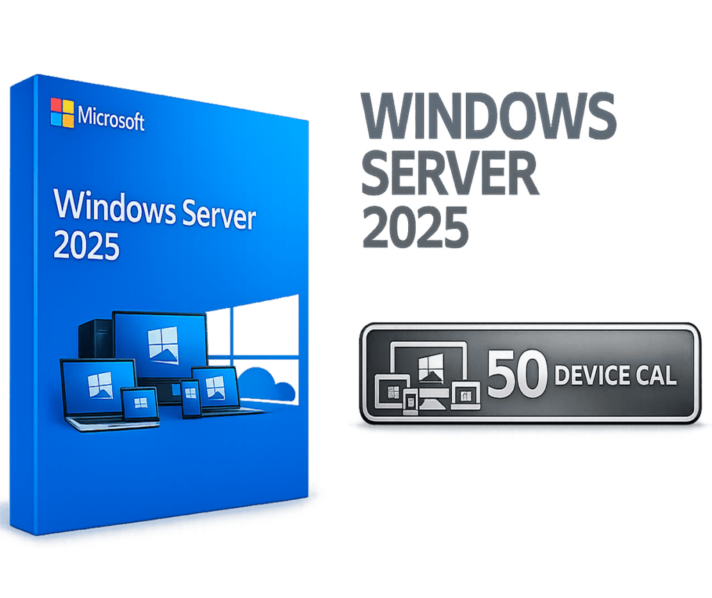 Imagem de licença do Windows Server 2025 com suporte para 50 usuários RDS.